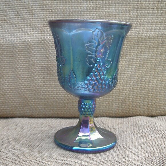 Vintage Indiana Glass Blue Carnival Grapes Goblet - Picture 14 of 16